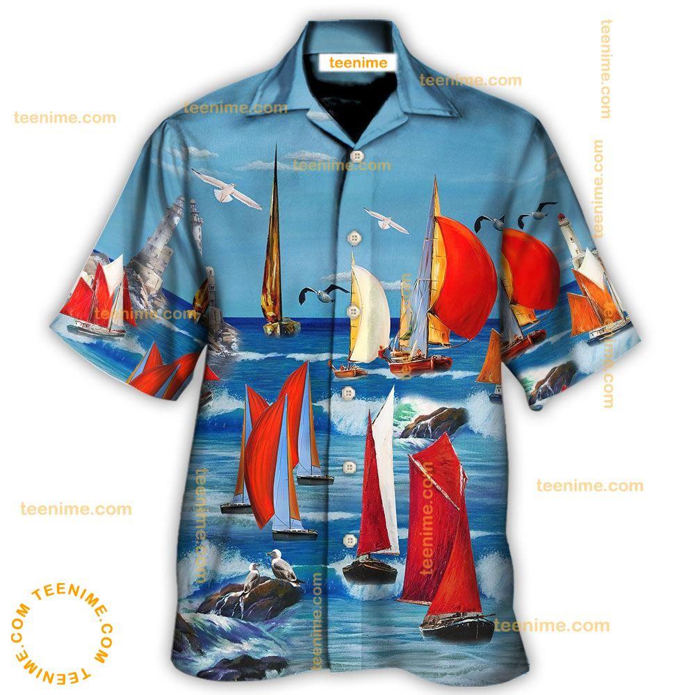 Yacht Colorful Cutter Blue Sky Hawaiian Shirt