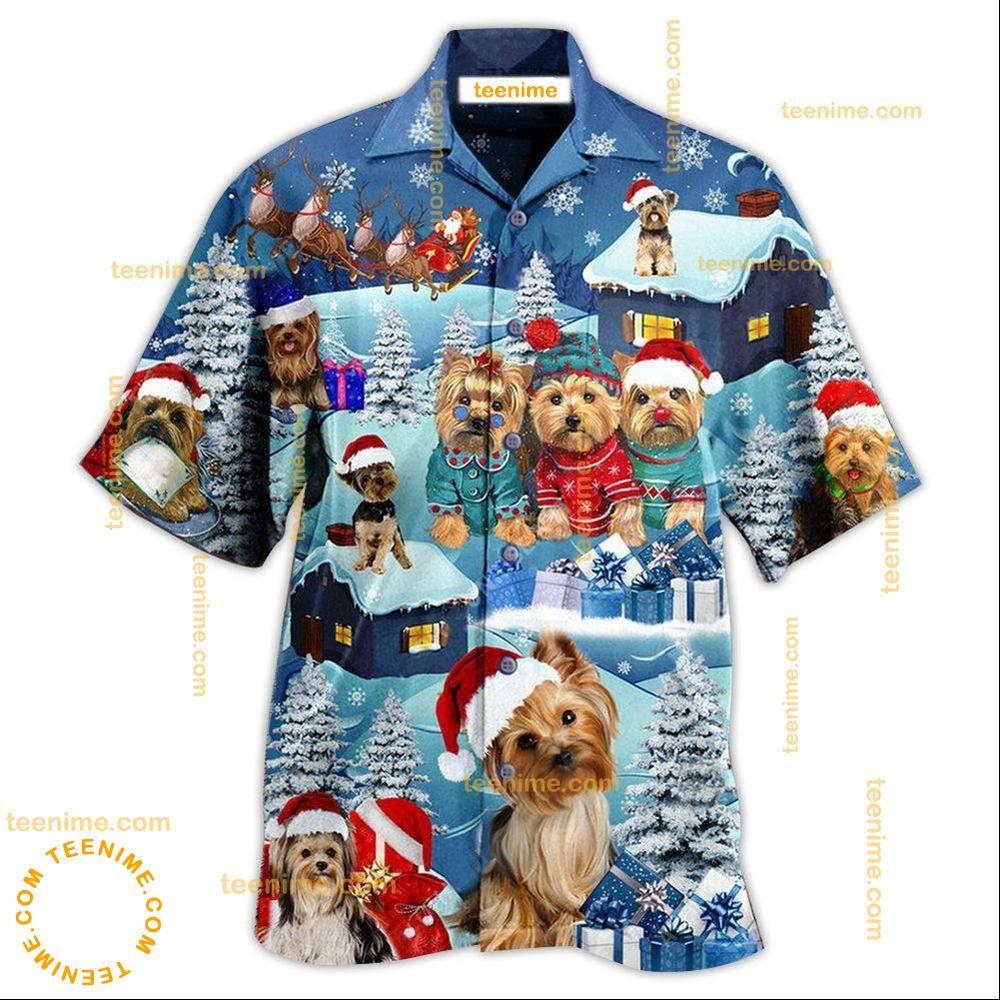 Yorkshire Terrier Through The Snow Merry Christmas  Awesome Hawaiian Shirt