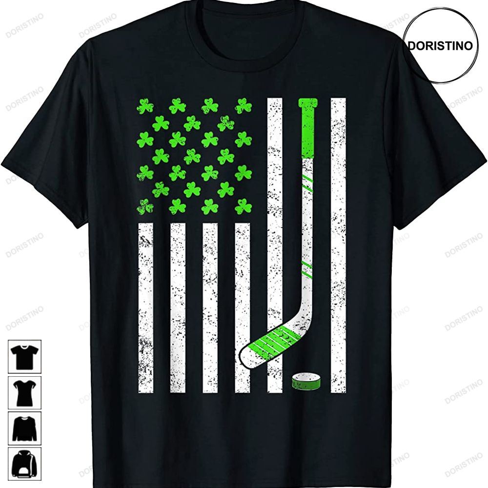 American Flag Irish Hockey Shamrock St Patricks Day Awesome Shirts