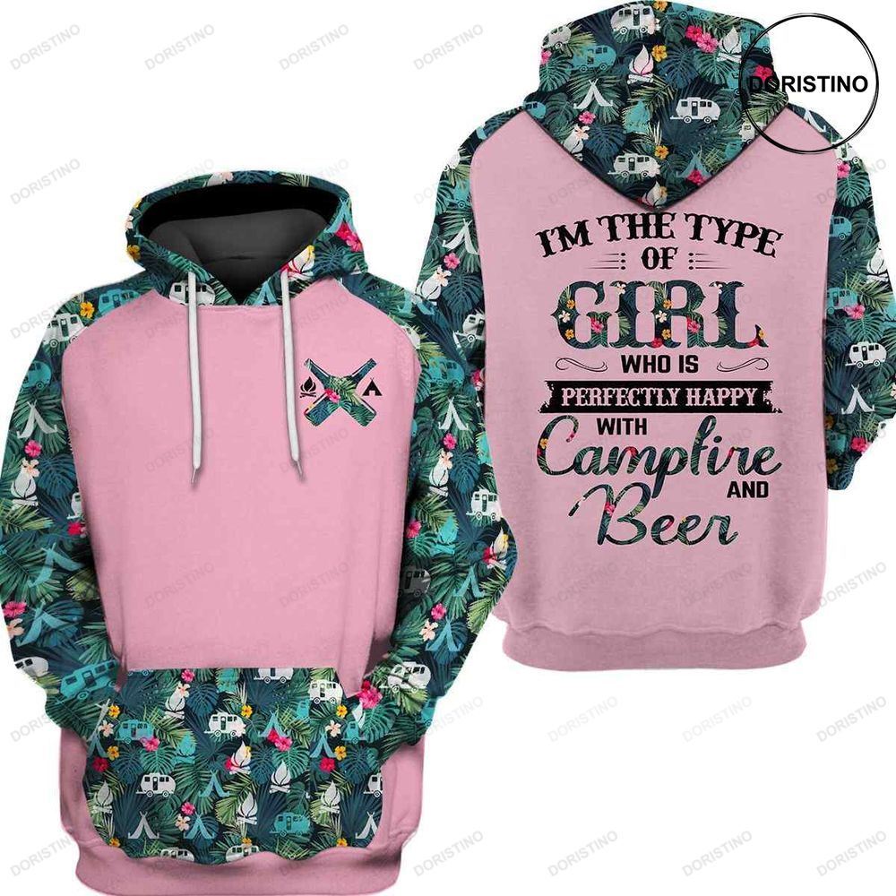 Girl Who Is Perfectly Happy With Campfire And Beer All Over Print Hoodie