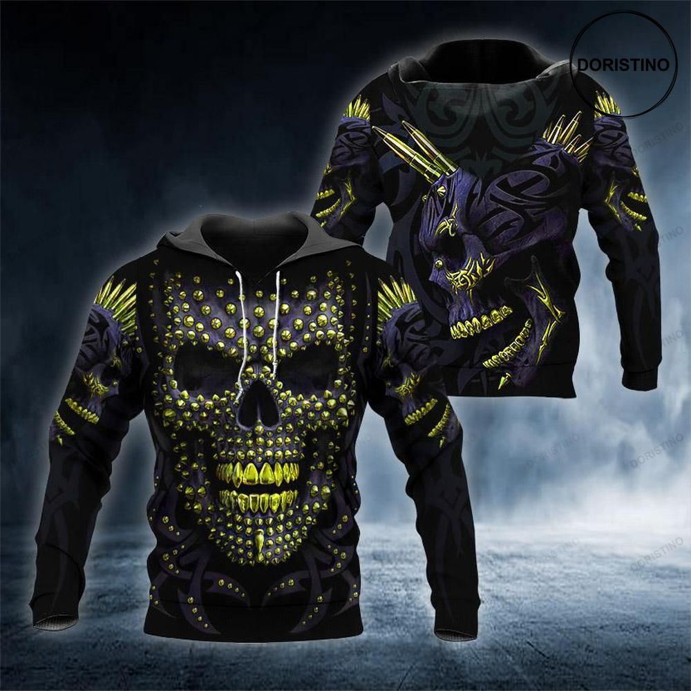 Gold Dark Face Skull Awesome 3D Hoodie