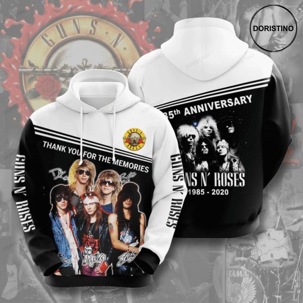 Guns N Roses Anniversary 1985 2020 Signature Design Gift For Fan Custom Ed Awesome 3D Hoodie