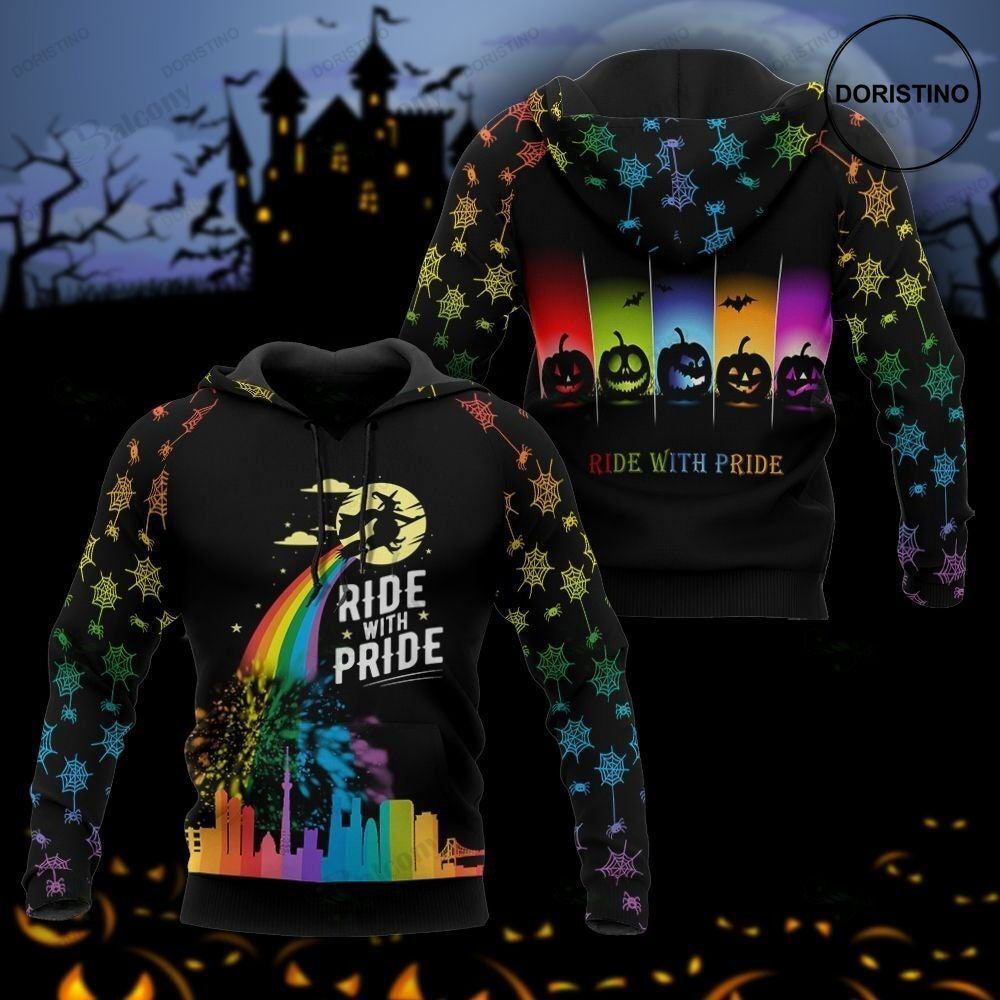Halloween Lgbt Rainbow Witch Ride With Pride Halloween Spooky Season All Over Print Hoodie