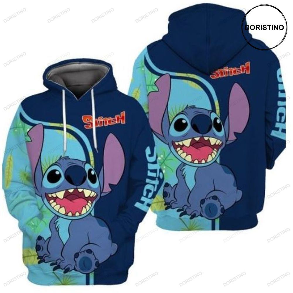 Happy Stitch Blue All Over Print Hoodie