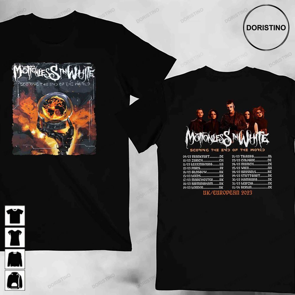 2023 Motionless In White Scoring The End Of The World Uk Europe Tour Motionless In White Motionless In White Tour 2023 Tee Awesome Shirts