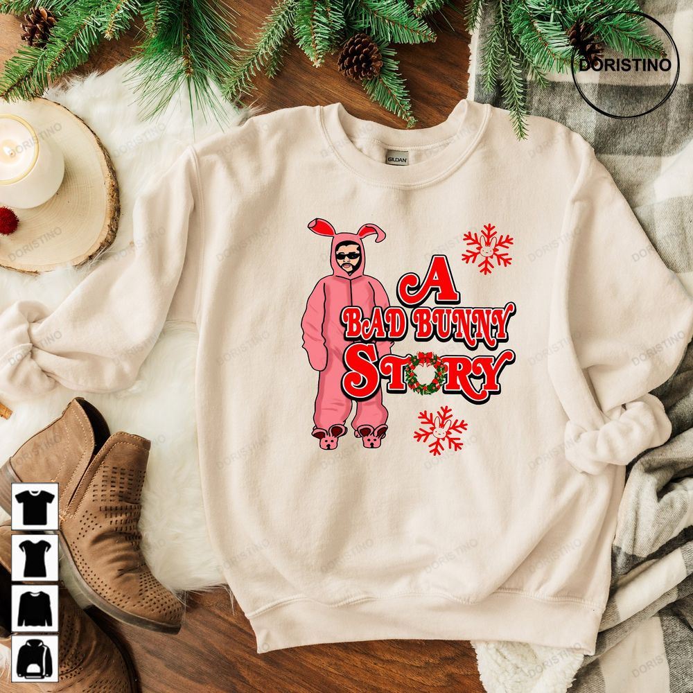 A Bad Bunny Story Christmas Retro A Bad Bunny Story Bad Bunny Christmas Crewneck Vintage Bad Bunny Fans Limited Edition T-shirts