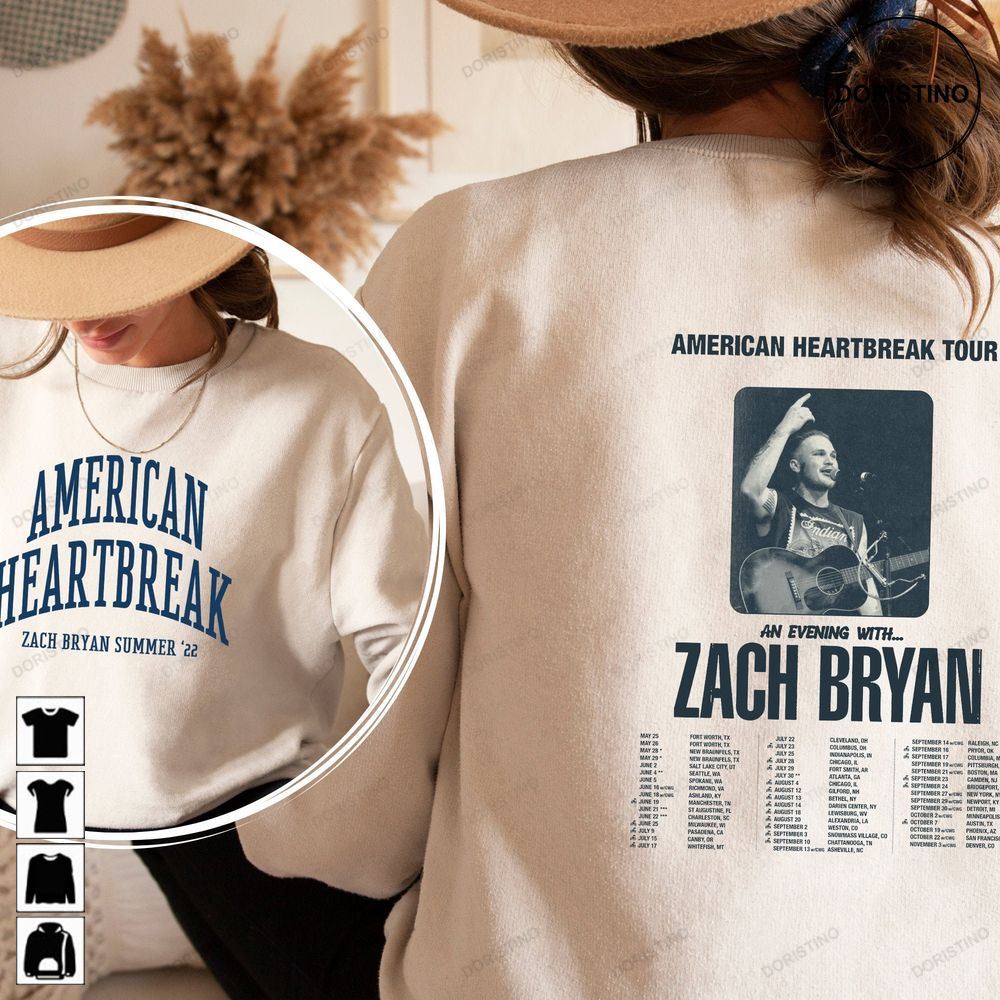 American Heartbreak Tour Printed Front And Back Zach Bryan Zach Bryan 90s Rap Limited Edition T-shirts