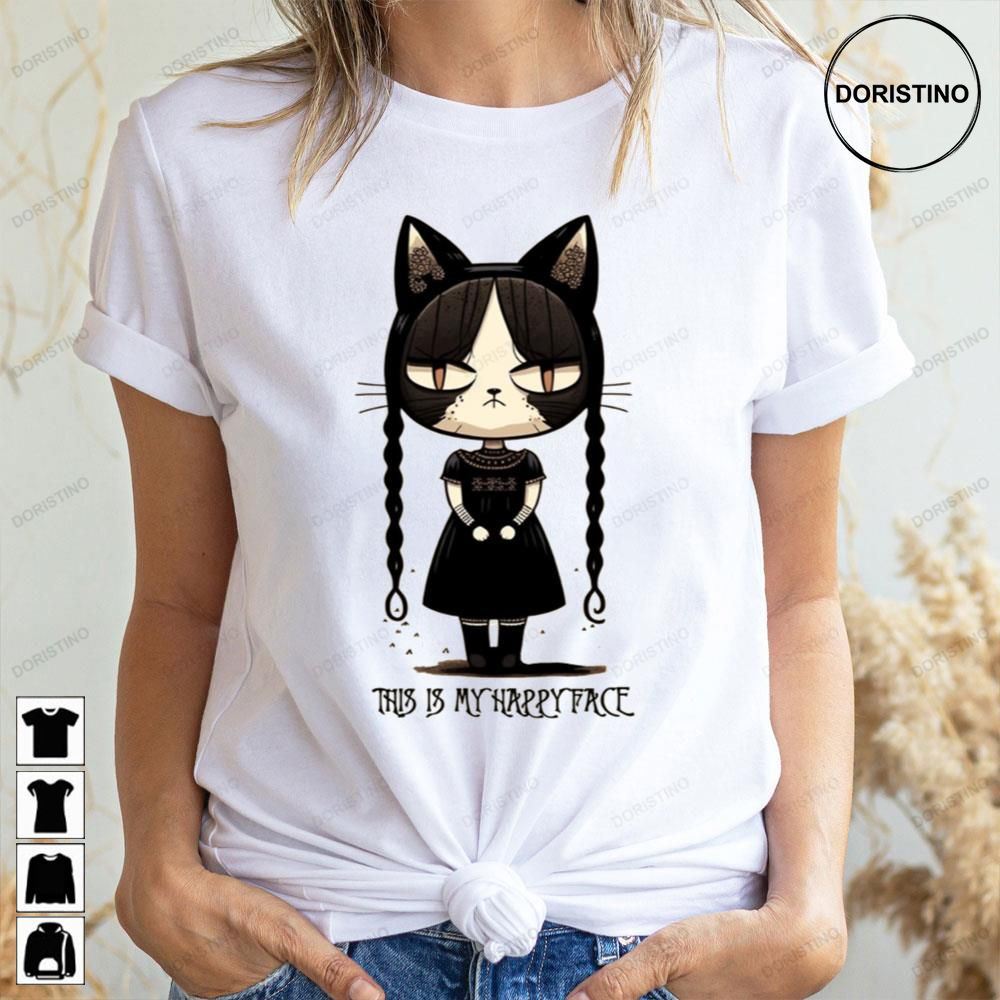 Wednesday Addams Cat Happy Face Awesome Shirts
