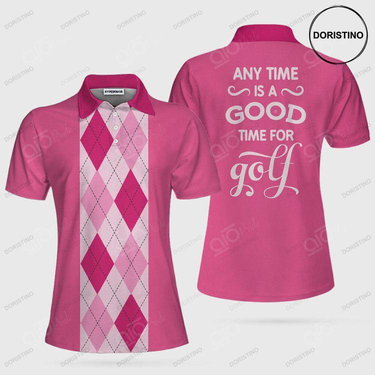 Anytime Is A Good Time For Golf Short Sleeve Women Polo Shirt Pink Argyle Pattern Golf Shirt For Female Golfers Doristino Polo Shirt|Doristino Awesome Polo Shirt|Doristino Limited Edition Polo Shirt}