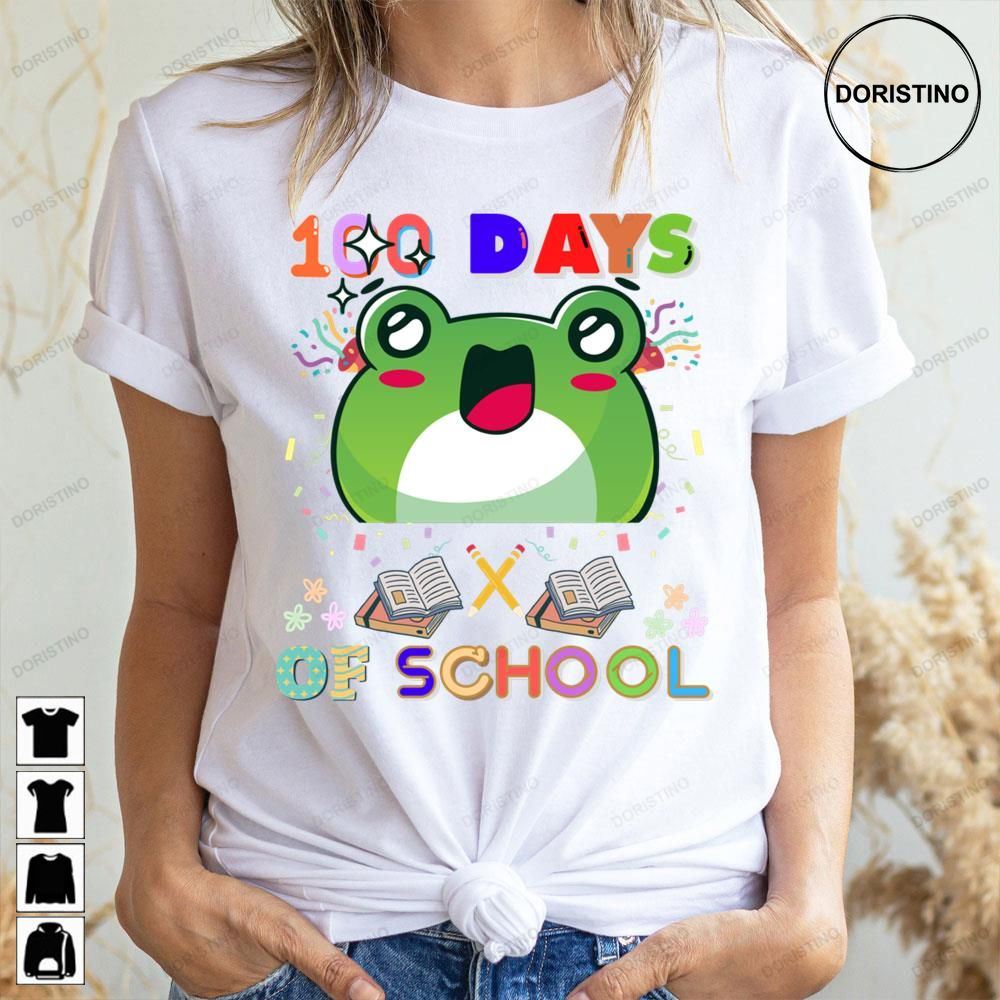 100 Days Of School Chibi Green Frog Awesome Shirts