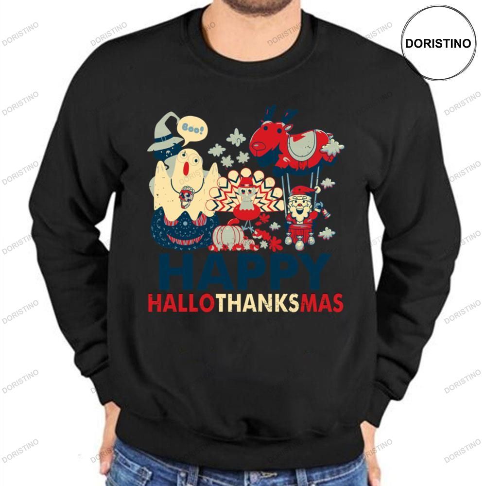 Retro Happy Hallowthanksmas For Halloween Thanksgiving Xmas Shirt
