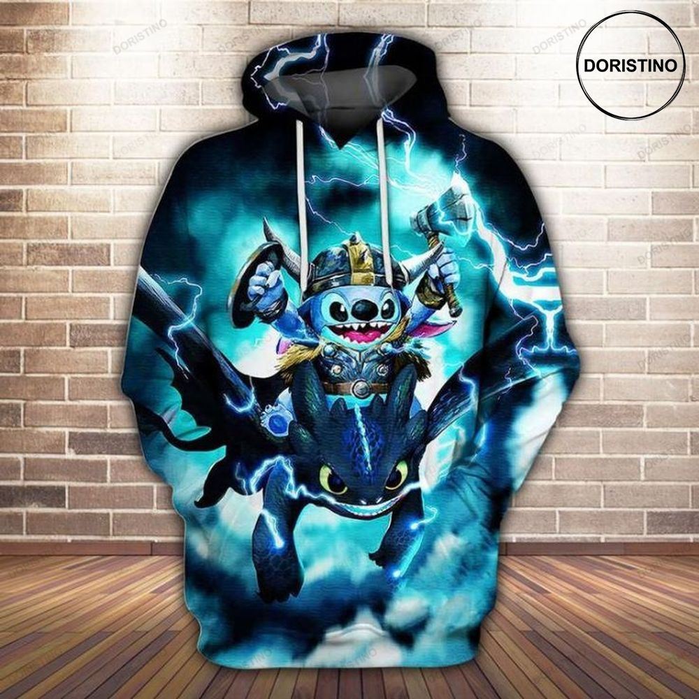 Stitch And Toothless All Over Print Hoodie