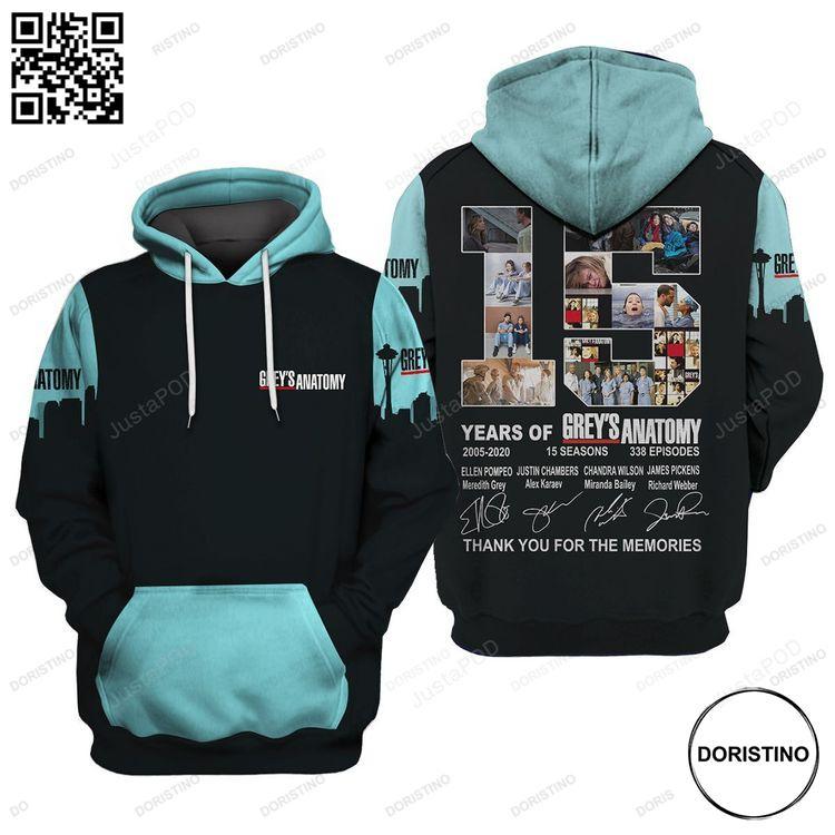 15 Years Of Greys Anatomy Thank You For The Memories Awesome 3D Hoodie