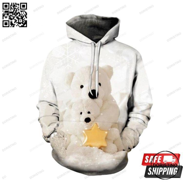 2020 Christmas And Pered Custom Patterns Of Big And Small Polar Bears At Christmas Graphic Awesome 3D Hoodie