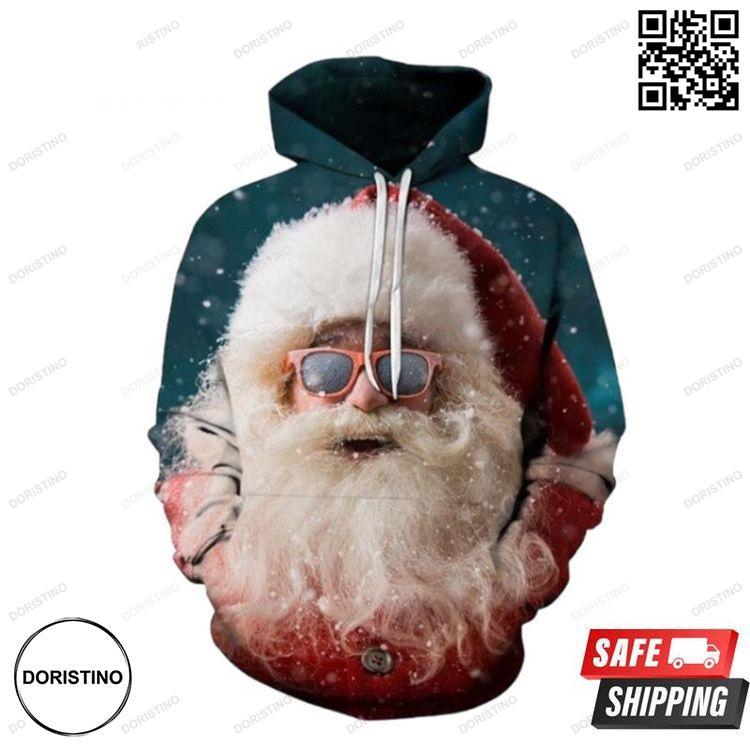 2020 Christmas And Pered Custom The Pattern Of Santa With Glasses On Christmas Day Graphic Limited Edition 3D Hoodie