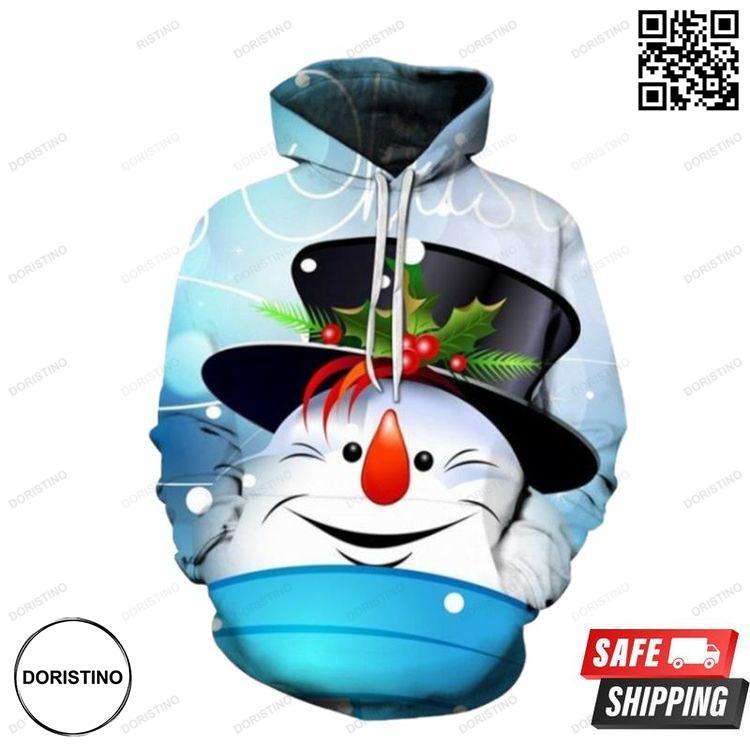 2020 Christmas And Pered Custom The Pattern Of Snowman In Hat At Christmas Graphic Limited Edition 3D Hoodie