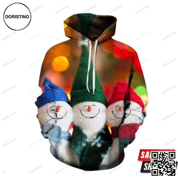 2020 Christmas Fashion And Pered Custom Christmas Blue Green Red Snowman Graphic All Over Print Hoodie
