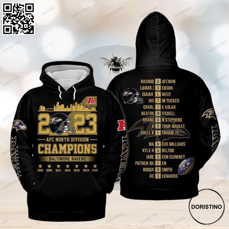 2023 Afc North Division Champions Baltimore Ravens Black Version Limited Edition 3D Hoodie