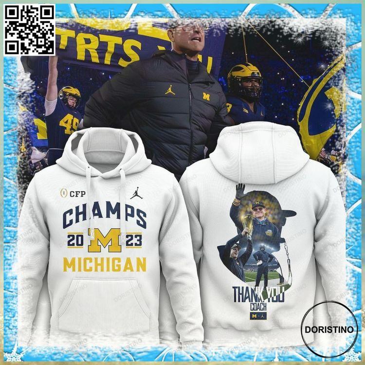 2023 Cfp Champs Michigan Thank You Coach Harbaugh All Over Print Hoodie