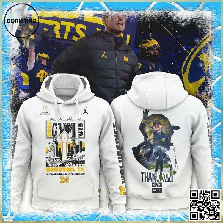 2023 Champs Houston Tx Cfp National Championship Thank You Coach Harbaugh All Over Print Hoodie