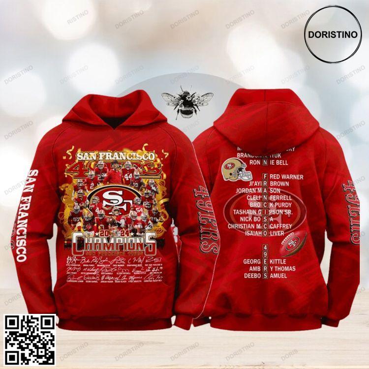 2024 Champions San Francisco 49ers Signatures 3d Unisex All Over Print Hoodie