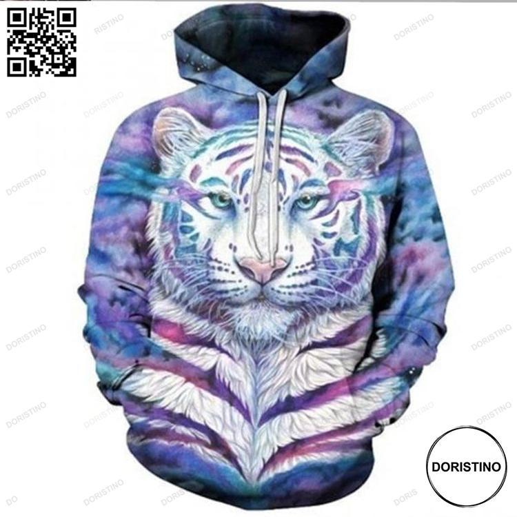 3d Pullover Purple Striped White Tiger All Over Print Hoodie
