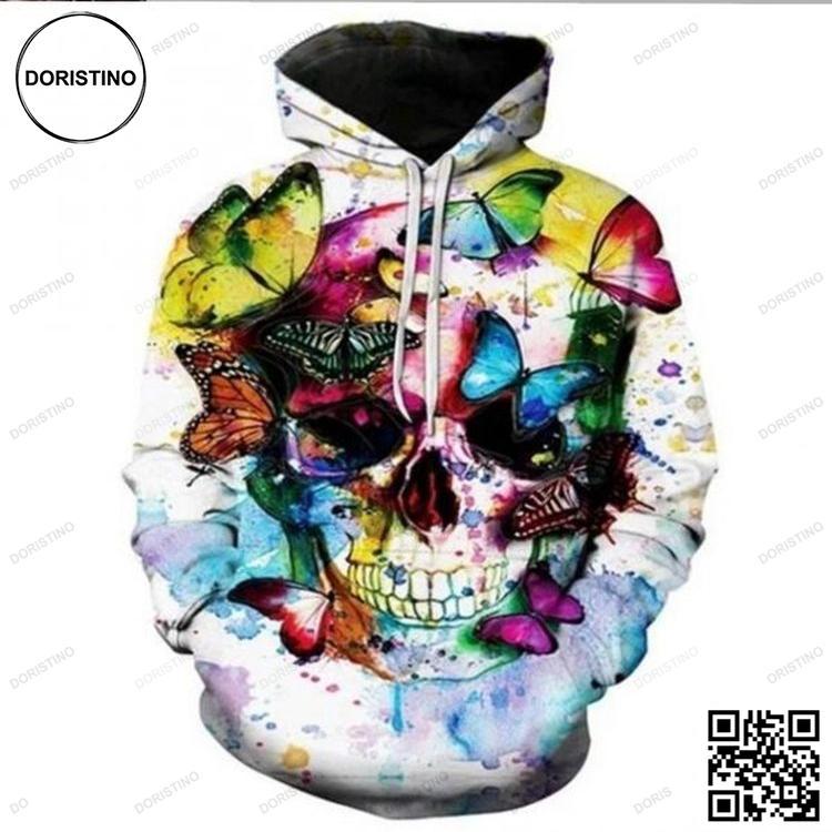 3d Pullover Skull And Butterflies All Over Print Hoodie