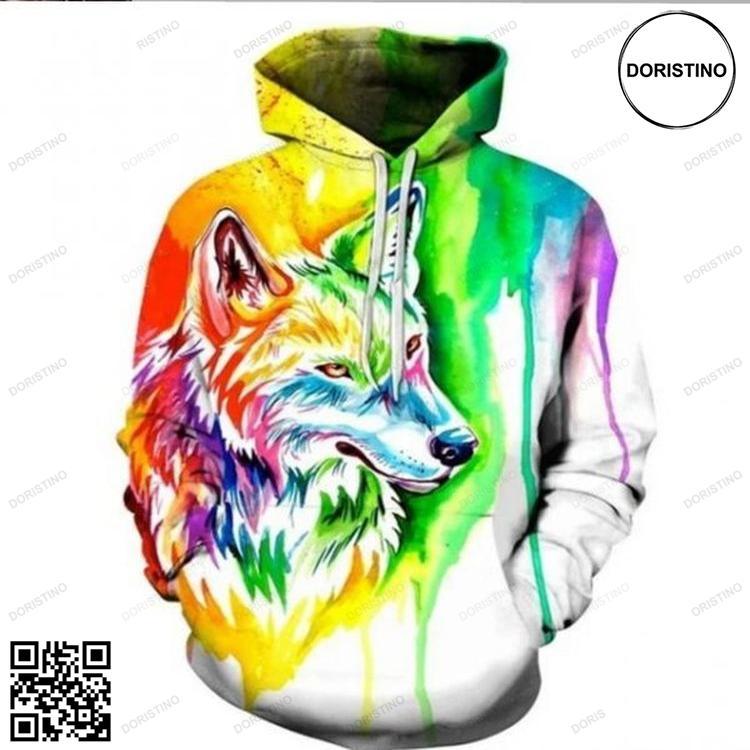 3d Pullover Wolf Paint Splash All Over Print Hoodie