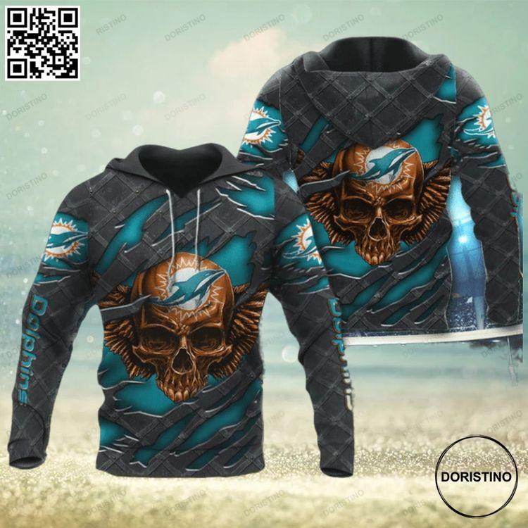 3d Skull Miami Dolphins Cheap Limited Edition 3D Hoodie