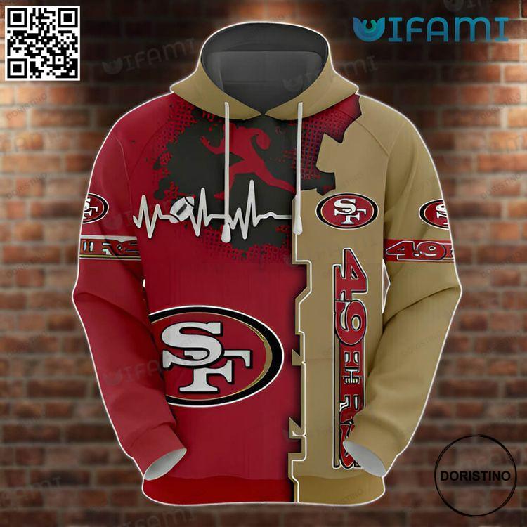 49ers Heartbeat Red Brown San Francisco 49ers Gift All Over Print Hoodie