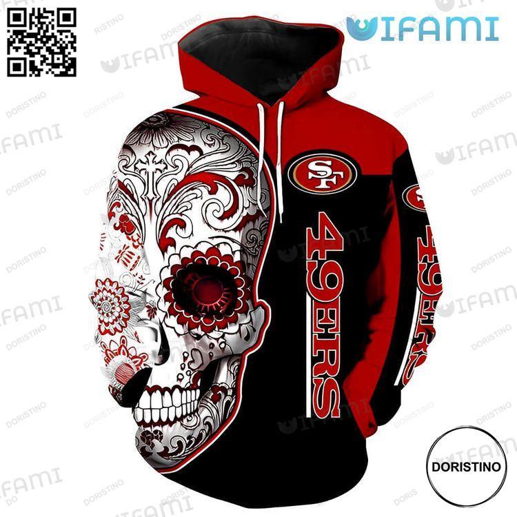 49ers Skull Floral Skull San Francisco 49ers Gift All Over Print Hoodie