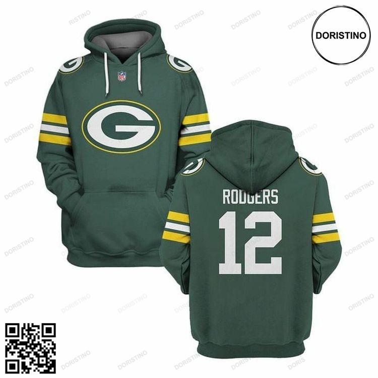 Aaron Rodgers 12 Green Bay Packers Green Jersey Sweater T Limited Edition 3D Hoodie