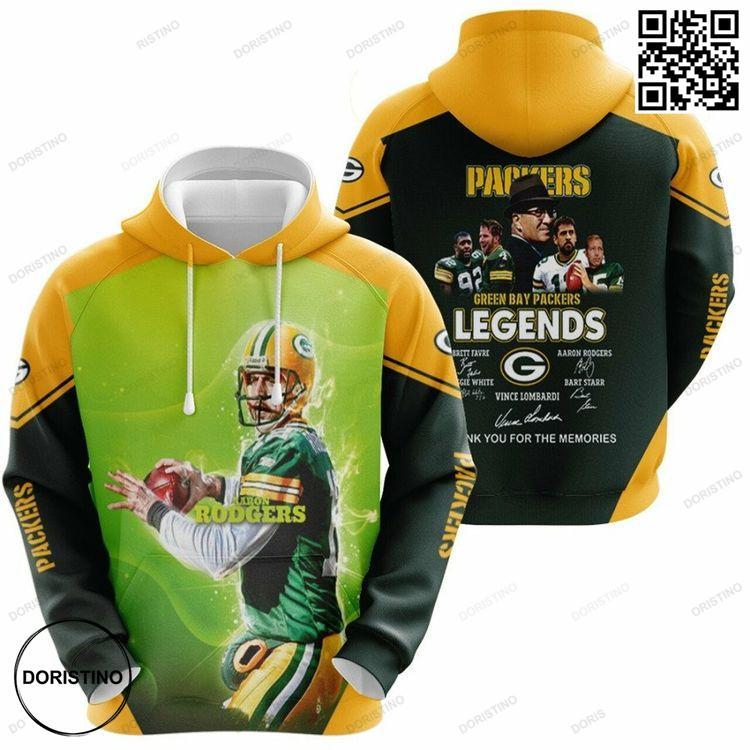 Aaron Rodgers Green Bay Packers Nfl Legends Thank For The Memories 3d Designed Allover Gift For Rodgers Fans Packers Fans Limited Edition 3D Hoodie