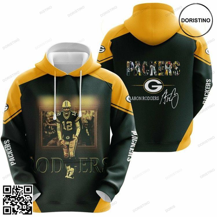 Aaron Rodgers Green Bay Packers Nfl The Goat Signature 3d Designed Allover Gift For Rodgers Fans Packers Fans Awesome 3D Hoodie