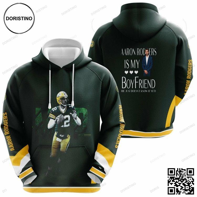 Aaron Rodgers Is My Boyfriend Green Bay Packers Nfl Black 3d Designed Allover Gift For Rodgers Fans Packers Fans Limited Edition 3D Hoodie