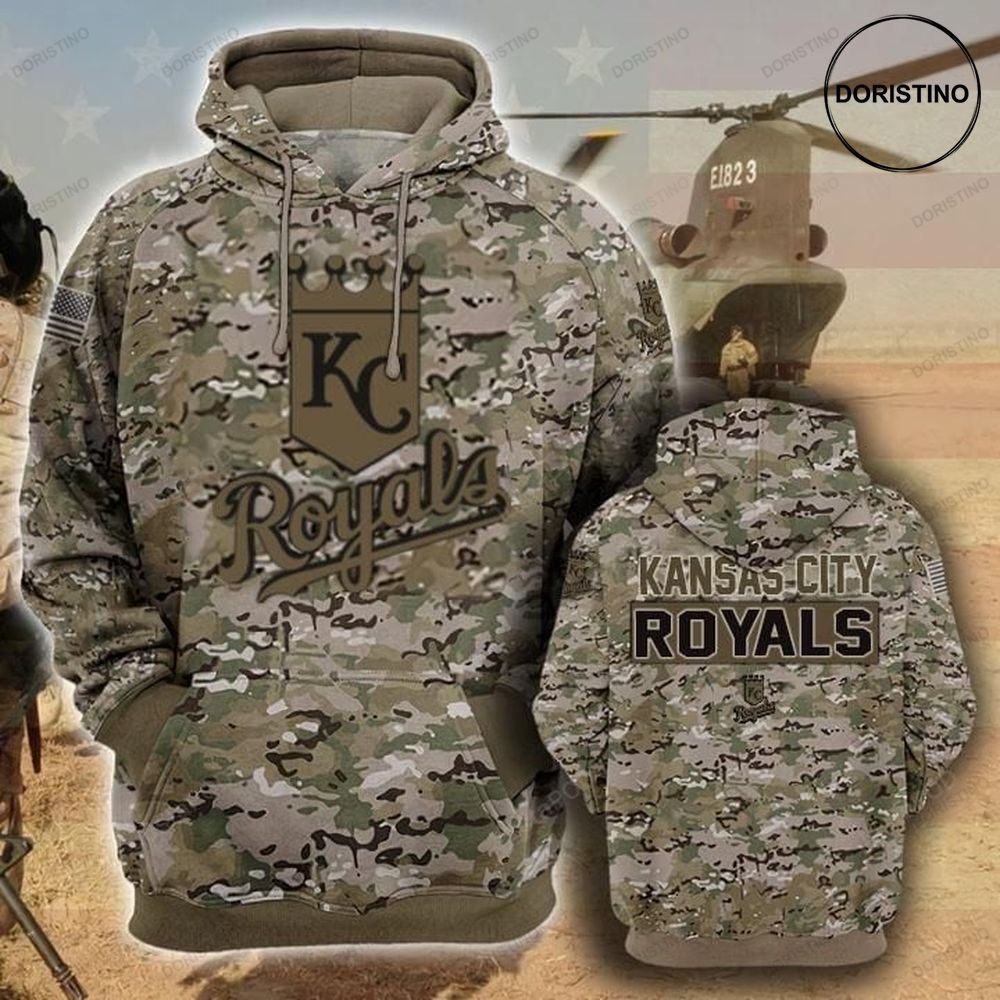 Kansas City Royals Camouflage Veteran Cotton All Over Print Hoodie