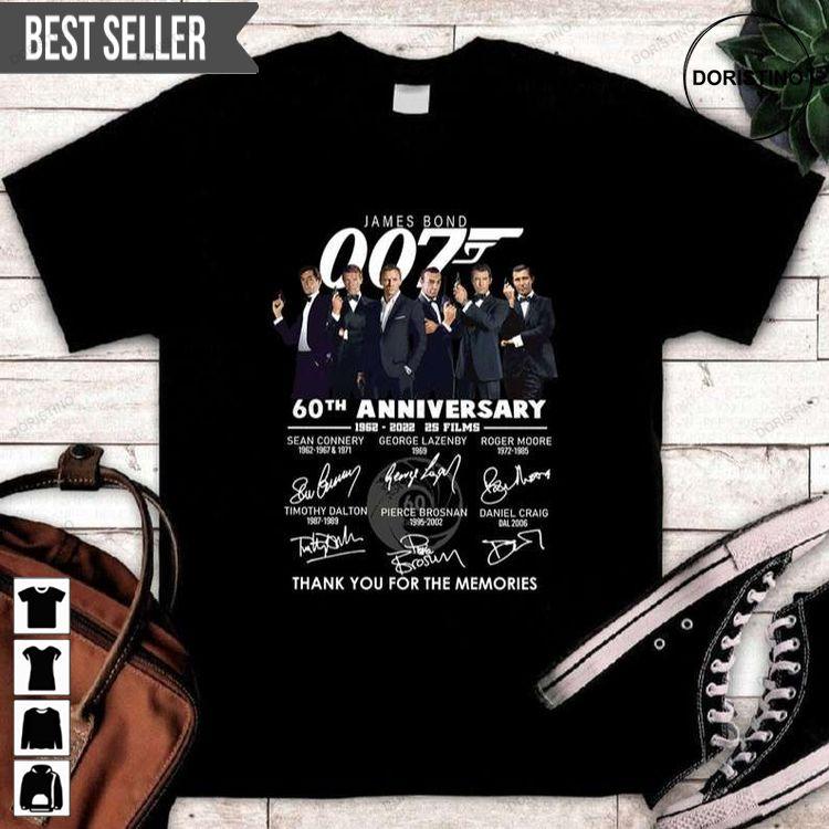 007 James Bond 60th Anniversary 1962-2022 Signatures Thank You For The Memories Doristino Limited Edition T-shirts