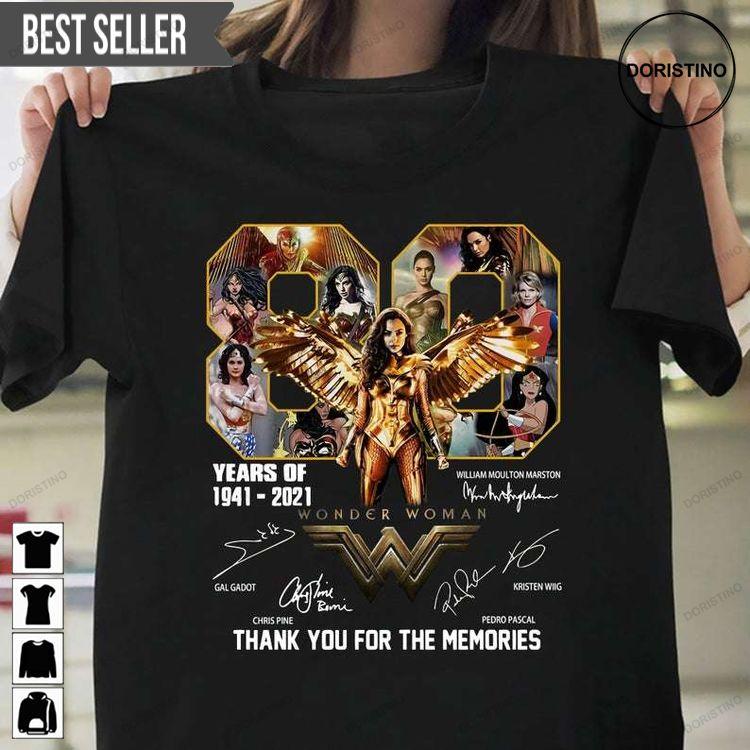 80 Years Anniversary Of Wonder Woman 1941-2021 Thank You For The Memories Signatures Doristino Limited Edition T-shirts