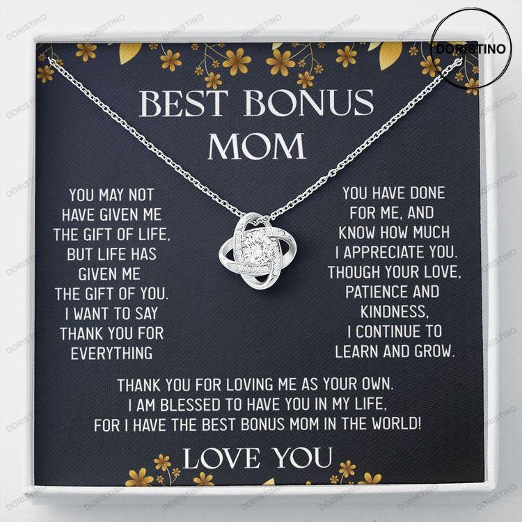 To My Bonus Mom Gift Interlocking Heart Necklace With Letter Love Card Doristino Awesome Necklace