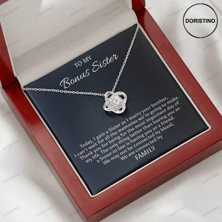 To My Bonus Sister Love Knot Necklace With Message Card Doristino Trending Necklace