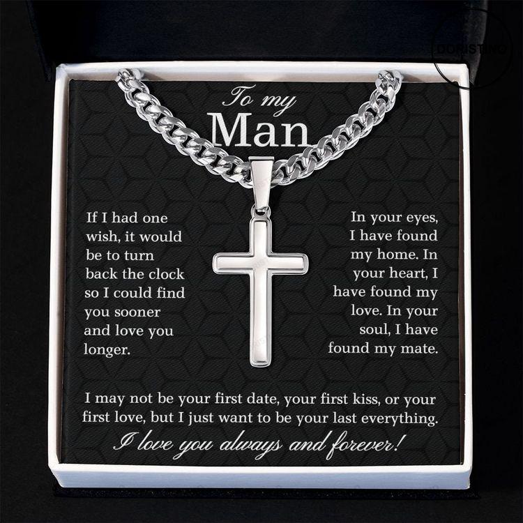 To My Man Cuban Chain With Artisan Cross Necklace Gift For Man Doristino Awesome Necklace