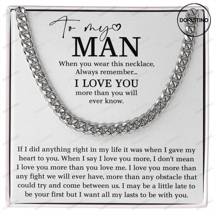 To My Man Cuban Link Chains Necklace With Message Card Doristino Trending Necklace