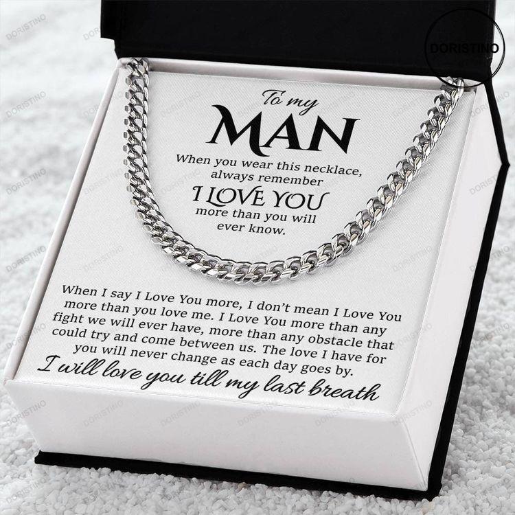 To My Man Gift Cuban Link Chains Necklace Gift With Message Card Surprise Him Doristino Limited Edition Necklace