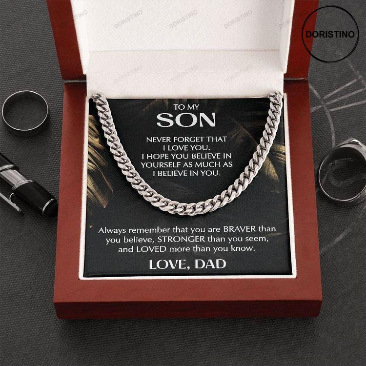 To My Son Cuban Chain Necklace From Dad Father To Son Birthday Gift With Message Card Led Box Doristino Limited Edition Necklace