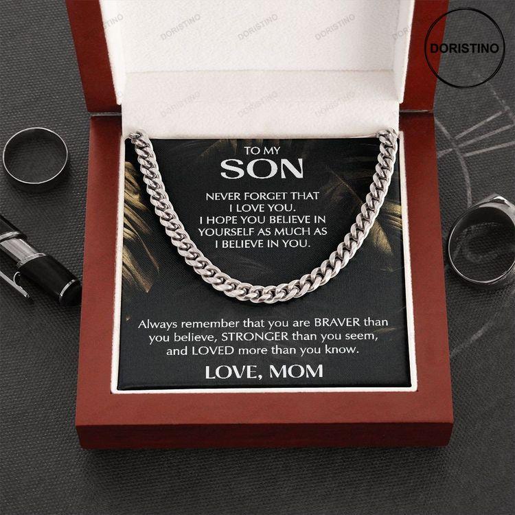 To My Son Cuban Chain Necklace From Mom Mother To Son Birthday Gift With Message Card Led Box Doristino Limited Edition Necklace