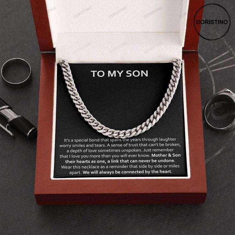 To My Son Cuban Necklace Gift From Love Mom Loving Message Card For Son Doristino Limited Edition Necklace