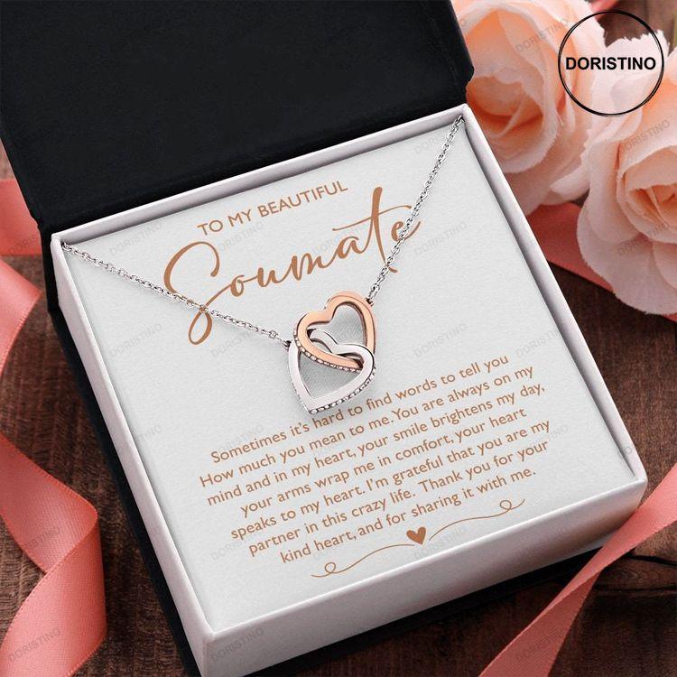 To My Soulmate Love Message To Her Interlocking Heart Necklace Doristino Limited Edition Necklace