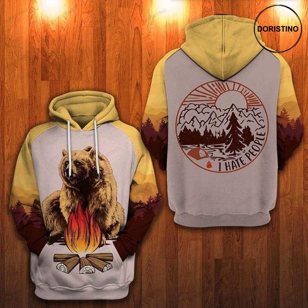 Camping Bear I Hate People Awesome 3D Hoodie