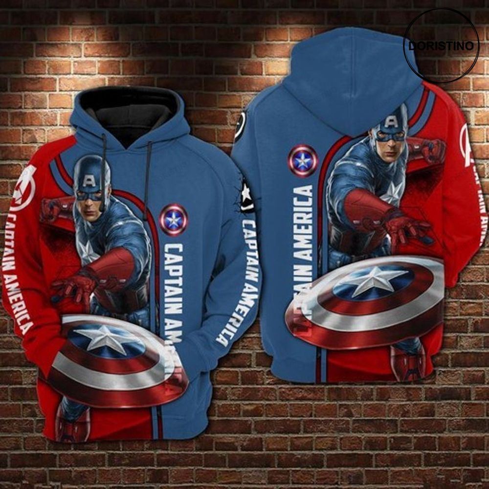 Captain American Marvel Comics Red Light Blue All Over Print Hoodie