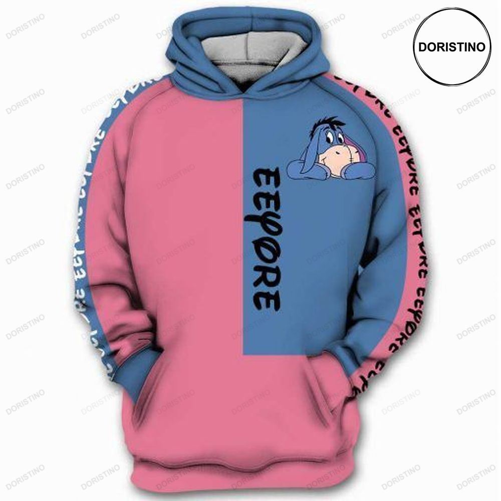 Eeyore Winnie The Pooh Pink Blue All Over Print Hoodie